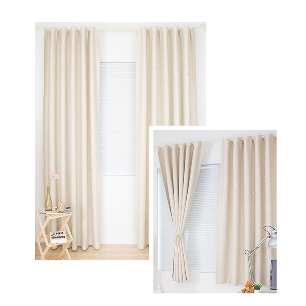 Blackout Curtains - Blackout Window Curtains Stars Printed Beige