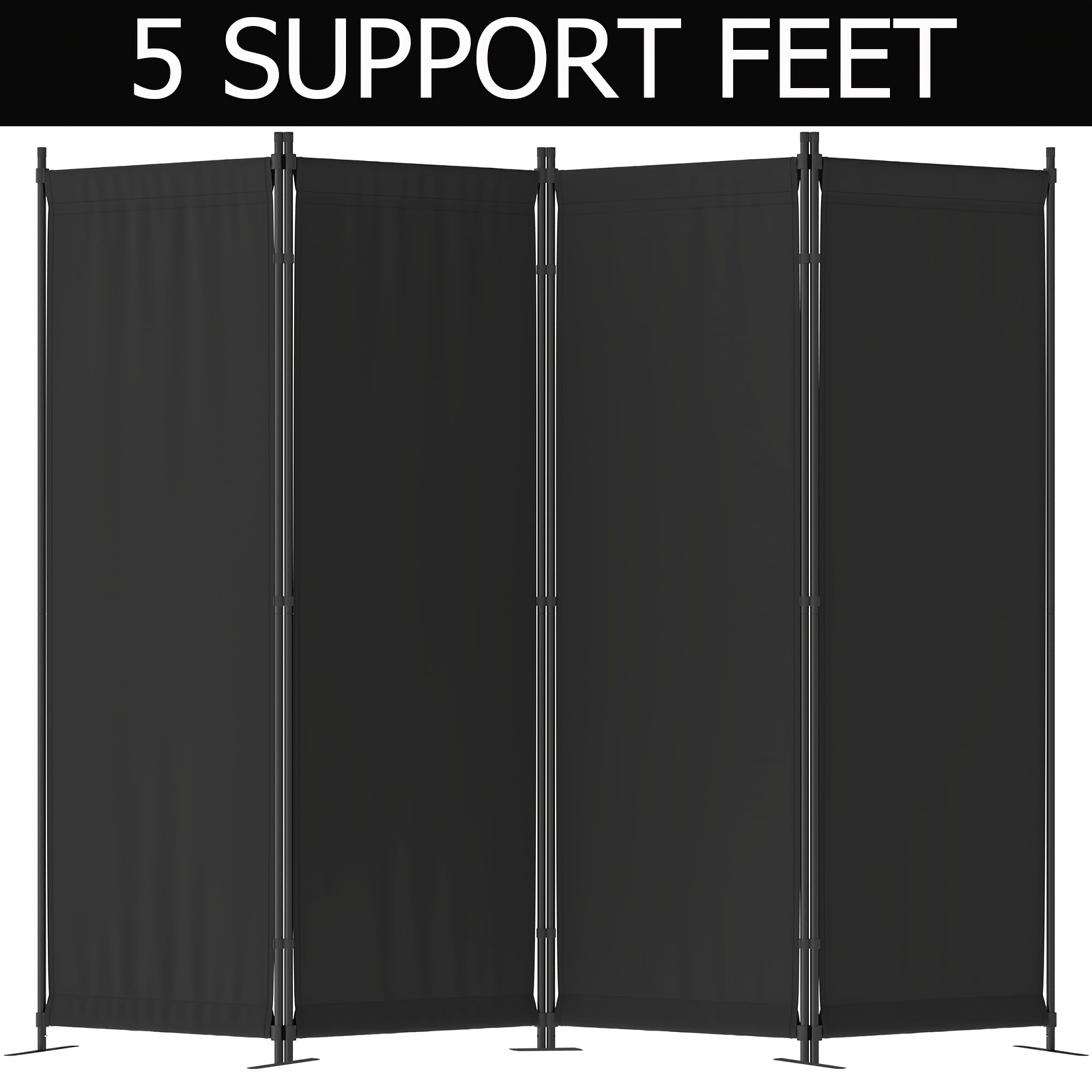 Room Divider Screen - 4-Panel Modern Black Privacy Screen -