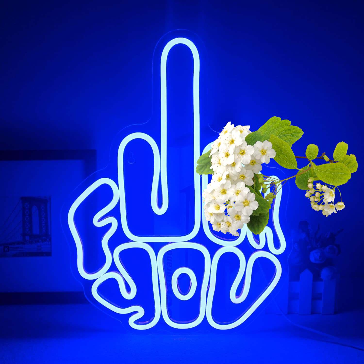Home Decor Express - Blue F U Hand Gesture LED