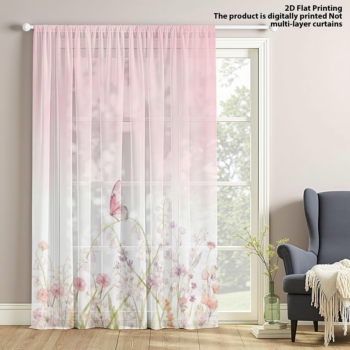 Home Decor Youtube - Flower Series Sheer Curtain, Good Quality