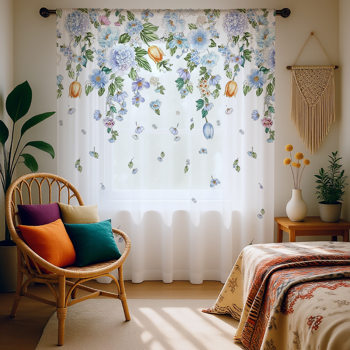 Home Decor Youtube - Floral Sheer Curtain, Good Quality Asazal