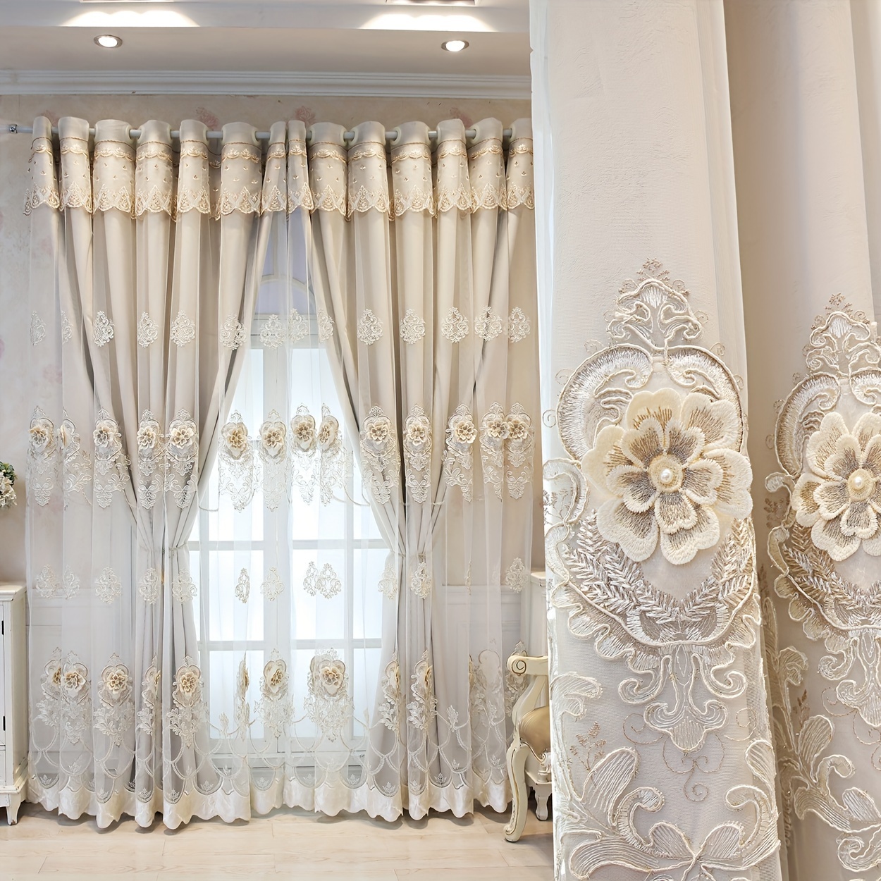 Blackout Curtains - 2 Panels Three-Dimensional Embroidered Fabric Yarn