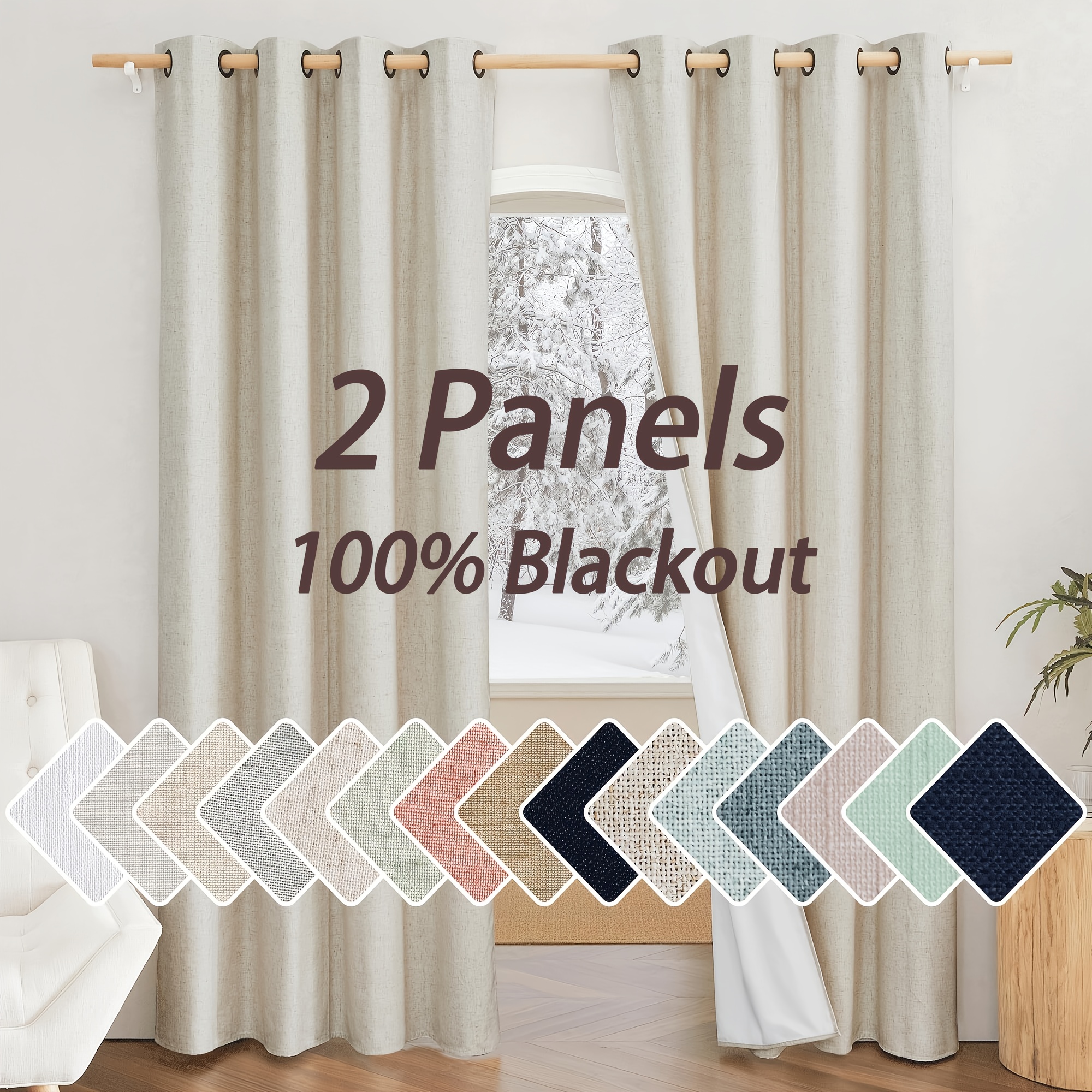Blackout Curtains - Two Panels of Natural 100% Blackout