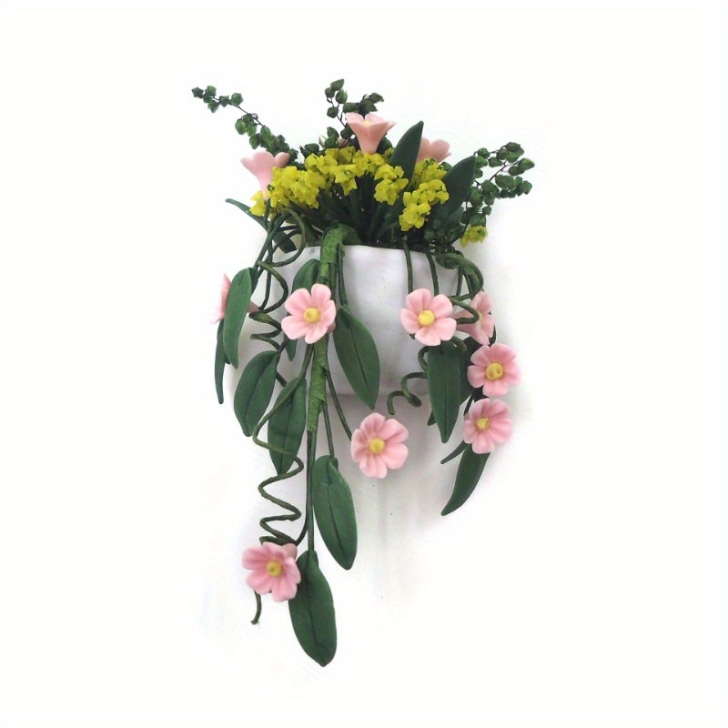 Woven Wall Basket - Mini Clay Flower White Wall Hanging