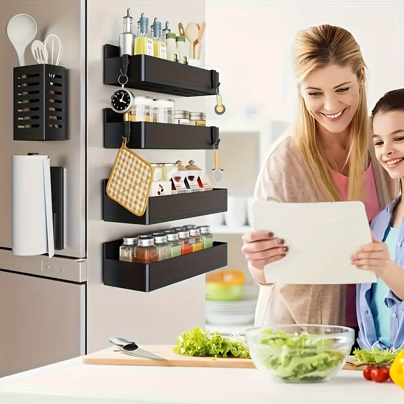 Woven Wall Basket - Magnetic Fridge Spice Rack Organizer Kitchen