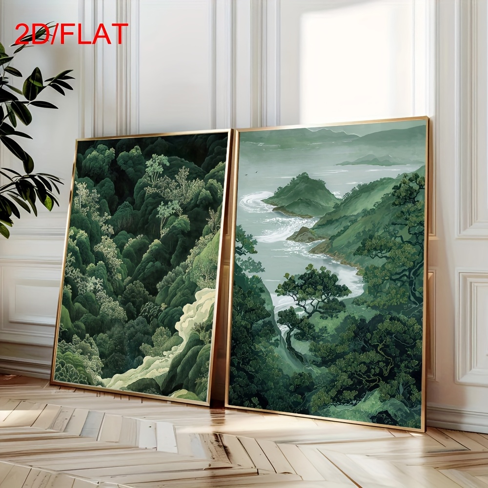 Home Decor Youtube - 2pcs Modern Green Forest Mountain Canvas