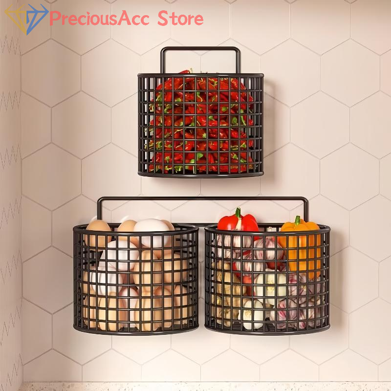 Woven Wall Basket - 1/2/3 Grid Wall Mounted Kitchen Shelf