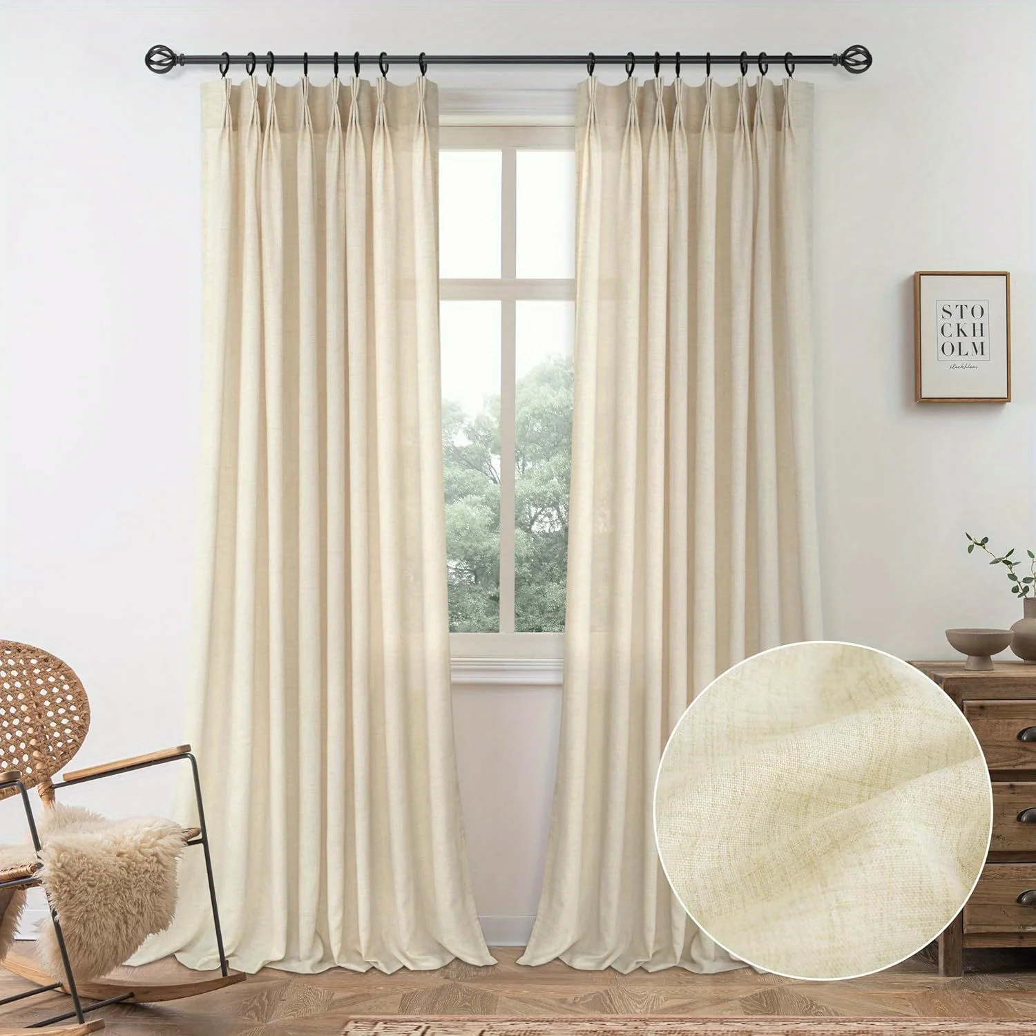 Blackout Curtains - 1/2pcs Pinch Pleat Textured Semi-Sheer Solid