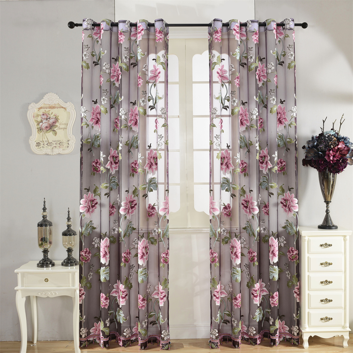 2pcs Classic Peony Floral Yarn - Blackout Curtains recension och pris