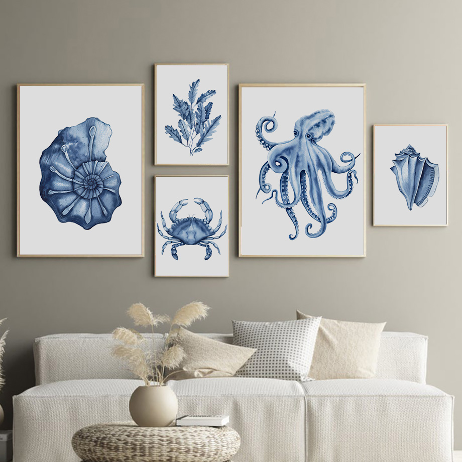 Watercolor Blue Coastal Sea Cr - Home Decor Nautical recension och pris