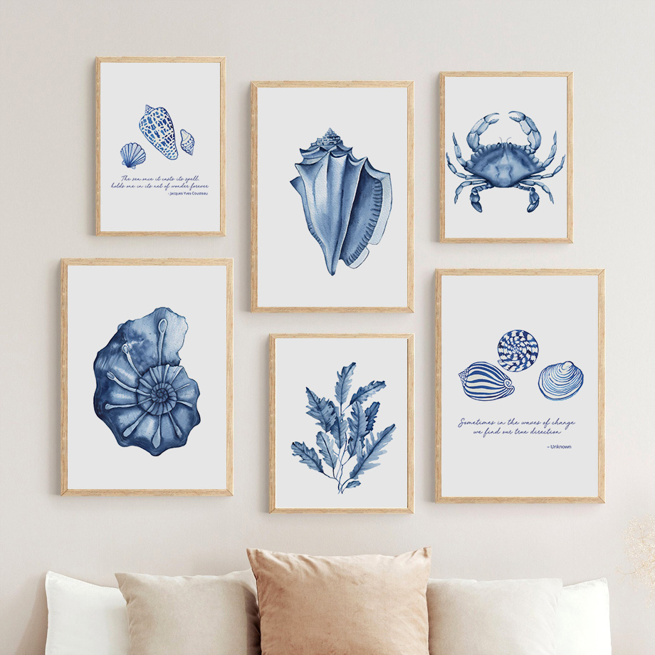 Watercolor Blue Coastal Sea Cr - Home Decor Nautical recension och pris