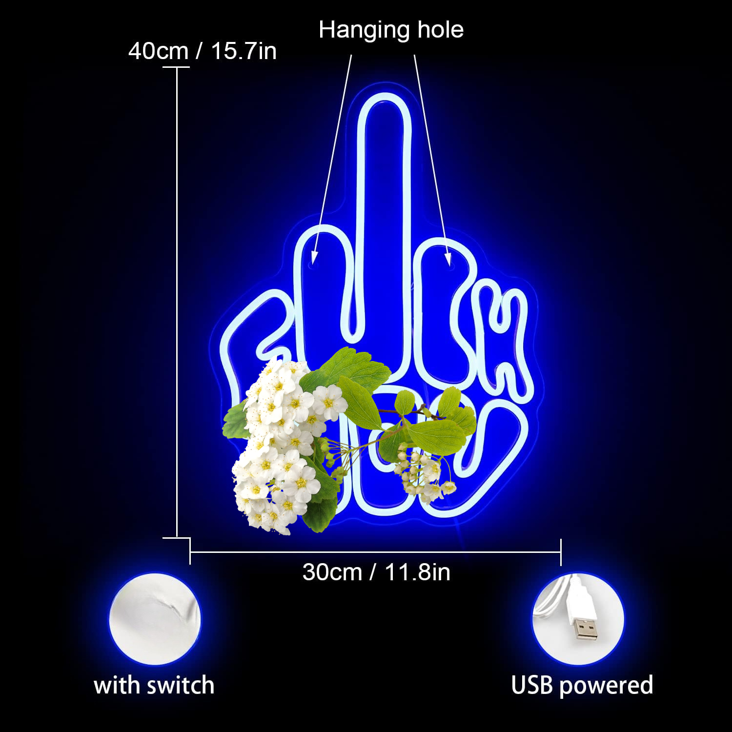 Blue F U Hand Gesture LED Neon - Home Decor Express recension och pris