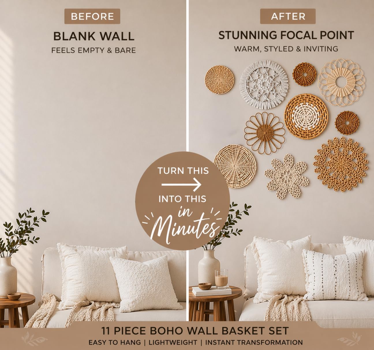 10-Piece Boho Wall Basket Set  - Woven Wall Basket recension och pris