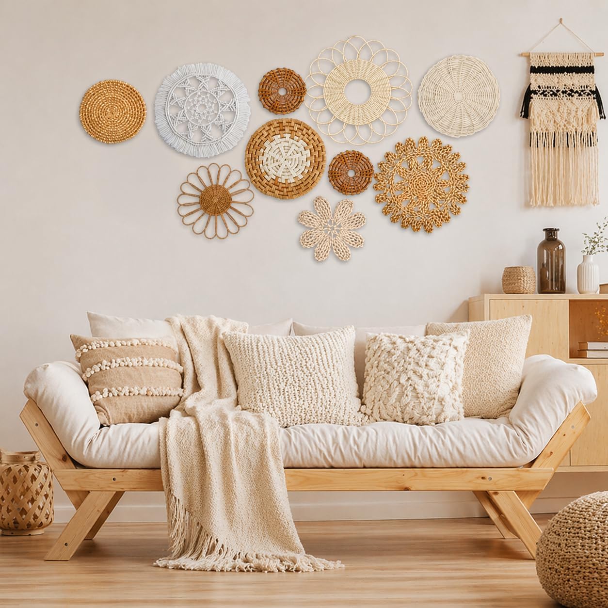 10-Piece Boho Wall Basket Set  - Woven Wall Basket recension och pris