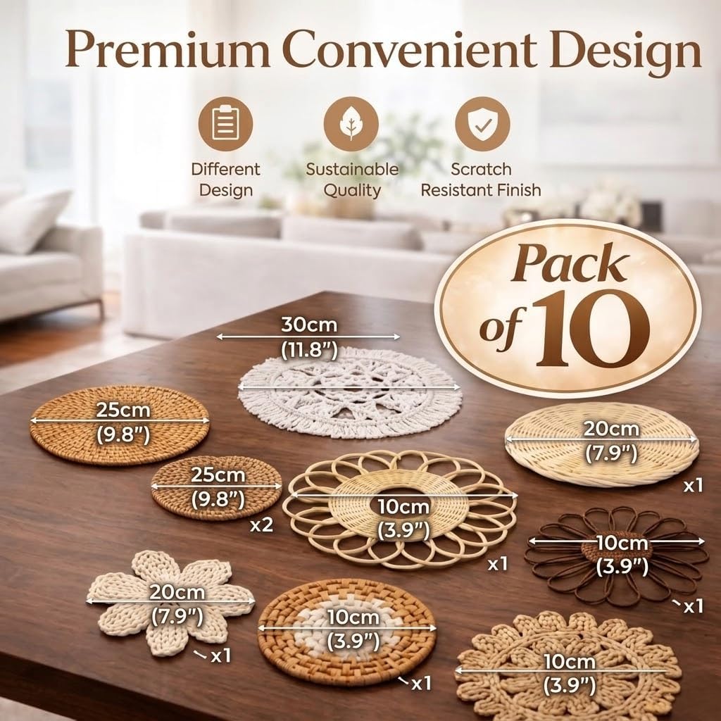 10-Piece Boho Wall Basket Set  - Woven Wall Basket recension och pris