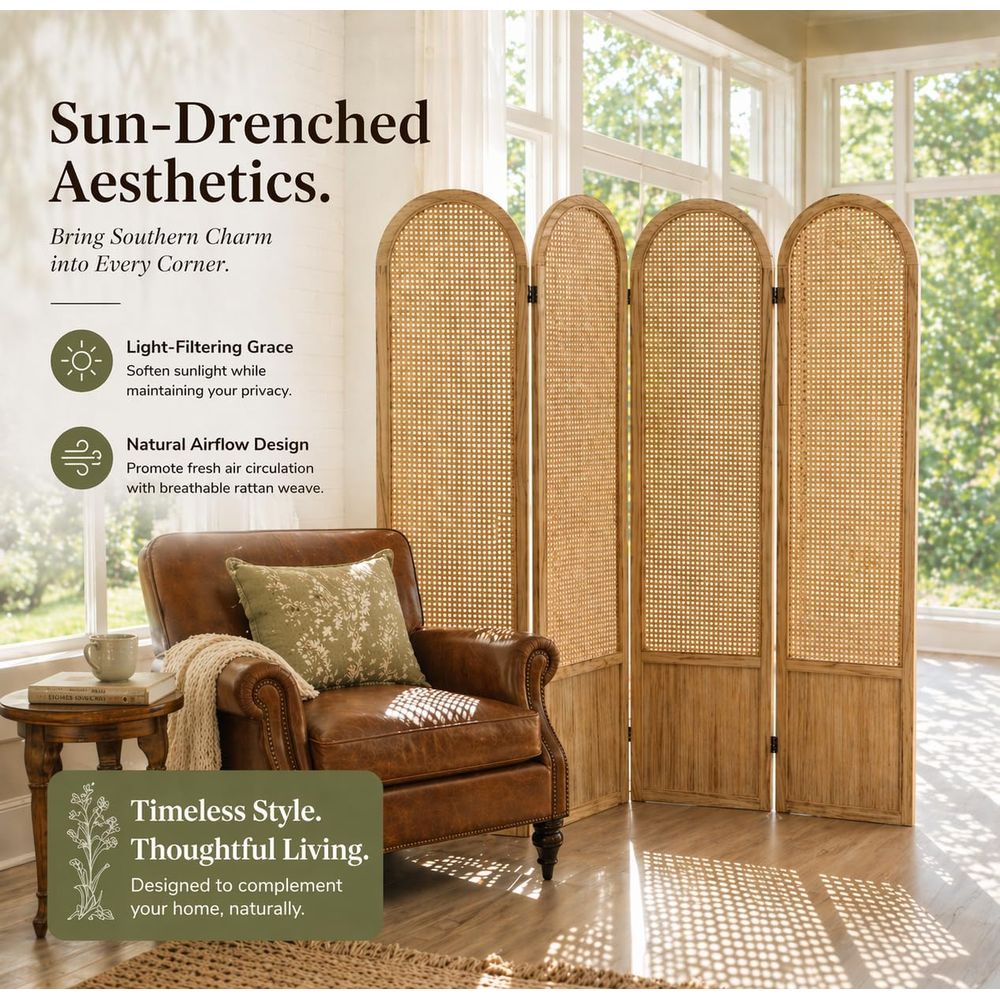4-Panel Wooden Privacy Screen, - Room Divider Screen recension och pris