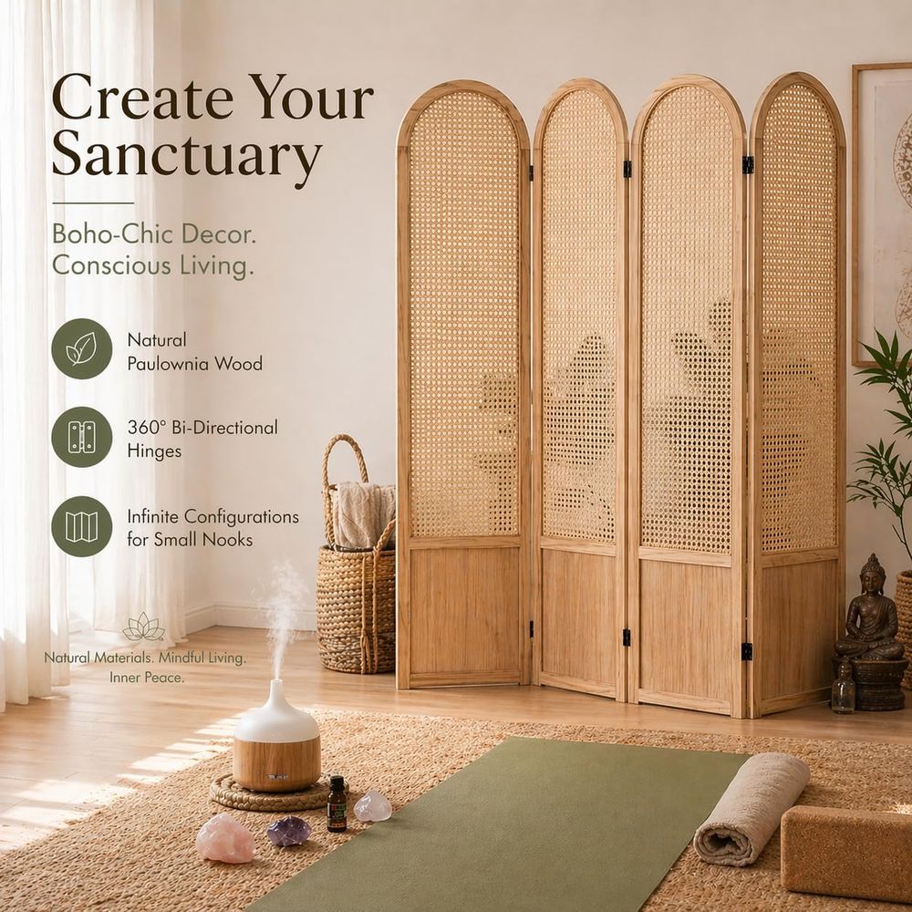 4-Panel Wooden Privacy Screen, - Room Divider Screen recension och pris