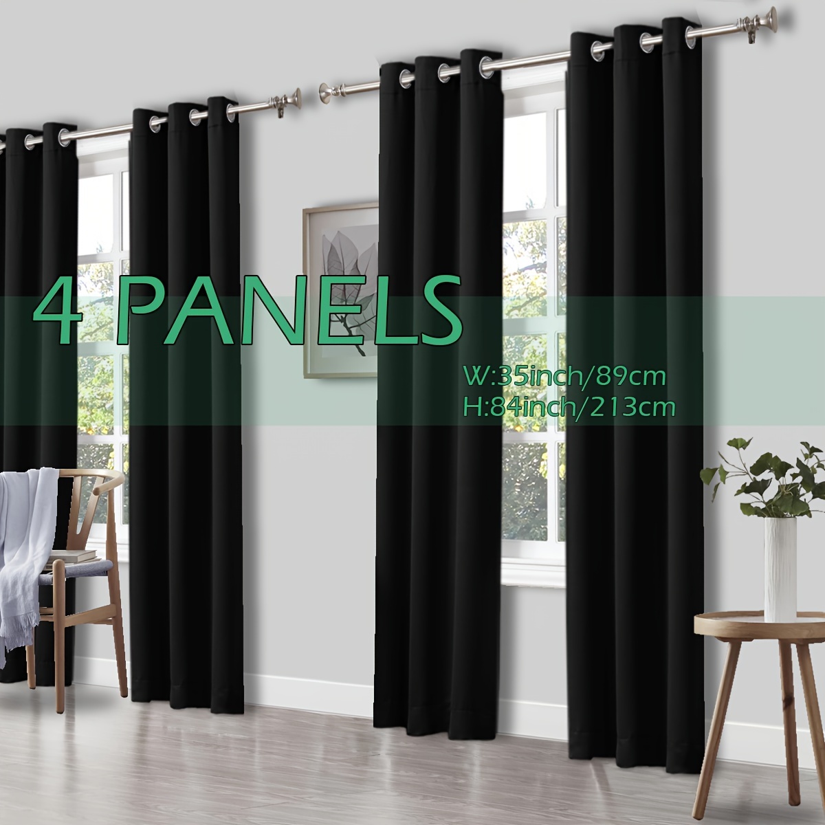 4 Panels Thermal Insulated Bla - Blackout Curtains recension och pris