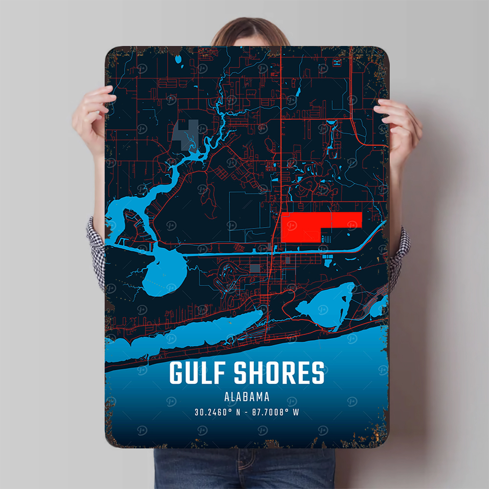 Gulf Shores Alabama Map Metal  - Home Decor Location recension och pris