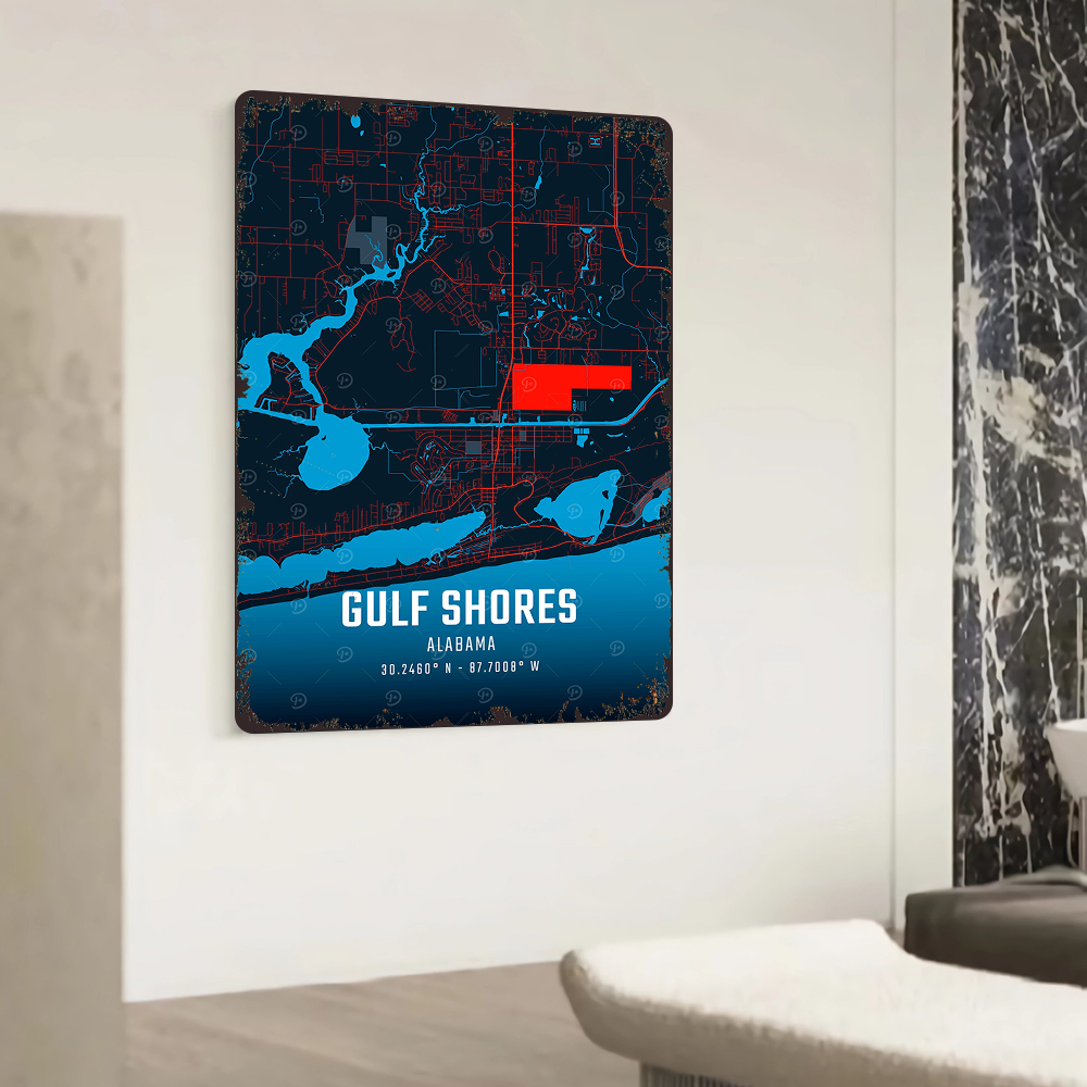 Gulf Shores Alabama Map Metal  - Home Decor Location recension och pris